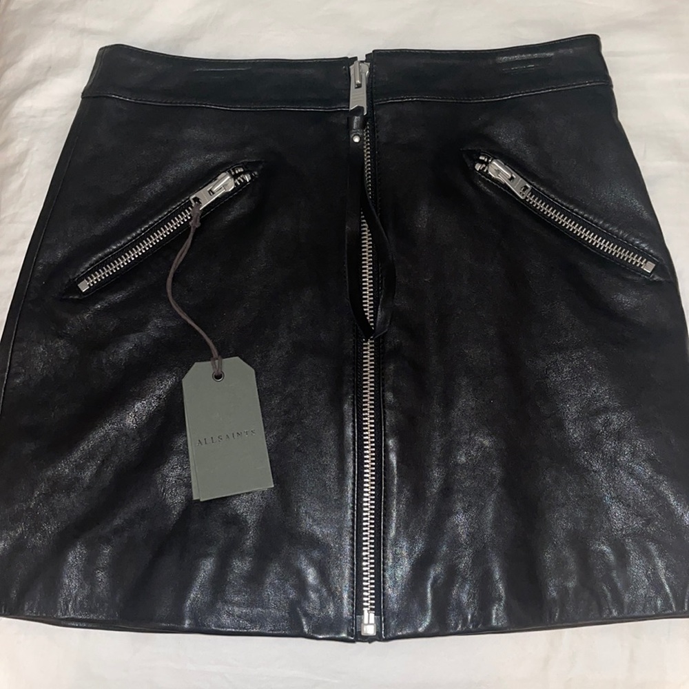 all saints leather skirt